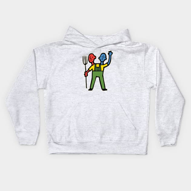 2-Headed Farmer Color! Kids Hoodie by SideShowDesign